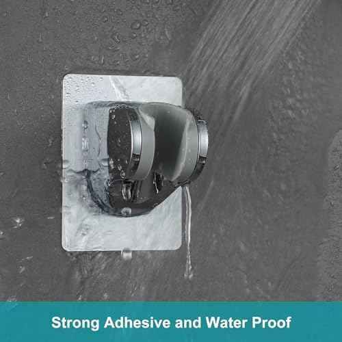 Shower Head Holder Strong Adhesive No Drilling Wall Mount Adjustable Handheld Showerhead Bracket for RV Kids Bathroom Shower,Fix Firmly and Use Conveniently (Silver, 1)