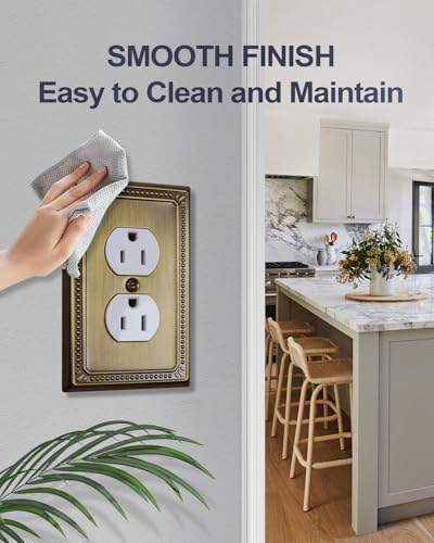 ZILLSEA Antique Brass Duplex Outlet Cover Plate 4-Pack - Sturdy Metal Wall Plates