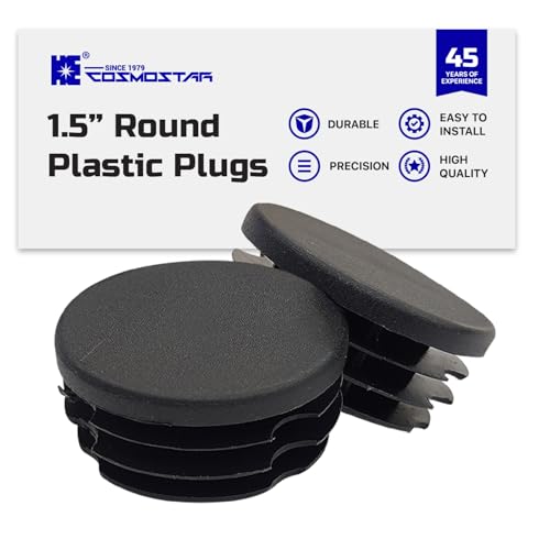 HE COSMOSTAR 1.5-Inch Round Plastic End Caps for 1.35-1.42 Inch Tubes, Black, 10 Pack
