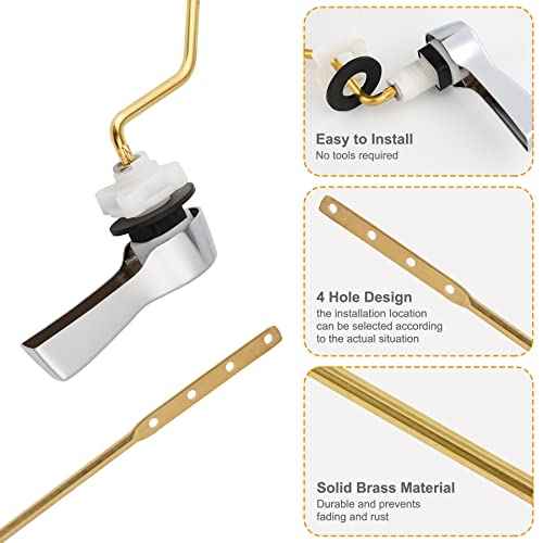 Hibbent Universal Metal Side Mount Toilet Handle Replacement Kit, Brass Toilet Flush Tank Lever with Stainless Steel Flapper Chains for Most Toilets, Chrome Finish