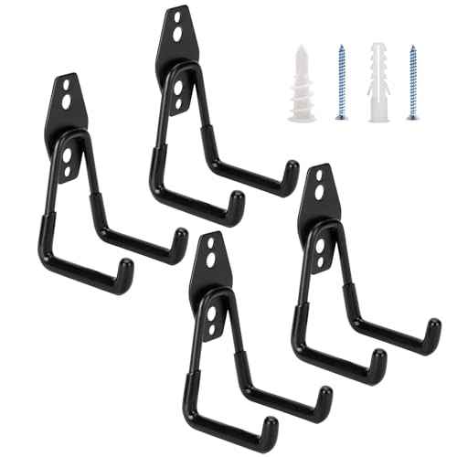 4 Pack Garage Hooks Heavy Duty - Supports 100 lbs, Utility Steel Garage Hanger & Organizer for Organizing Garden Lawn Tools, Ladders, Garden Hose, Digging Shovel, Bikes, Ropes