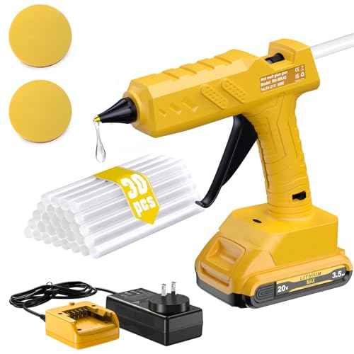 Hot Glue Gun, 20V Cordless Glue Gun with 30 PCS Full Size Glue Sticks, 3.5Ah Rechargeable Battery Glue Gun Kit for DIY, Arts & Craft, Repair Furniture, School