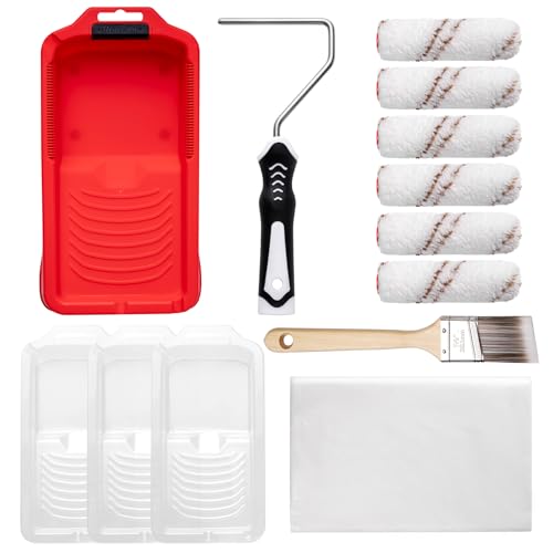 Mister Rui 13-Piece Mini Paint Roller Kit with Frame, Tray & Brushes - 4 Inch