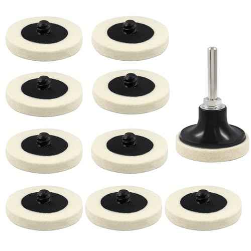 2 Inch Compressed Wool Polishing Buffing Pads, 10 Pcs Wool Buffing Pad with 2" Disc Pad Holder for Polishing and Buffing