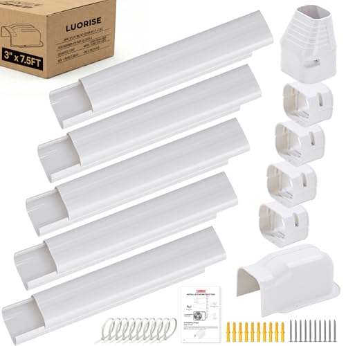 LUORISE 3-Inch Mini Split Line Set Cover Kit, 7.5 Ft Weather-Resistant AC Tubing Cover