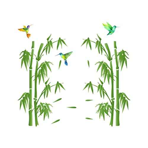 Bamboo Forest Wall Art Decal Nature Green Plant with Flying Birds Wall Stickers 36x34inch Removable Vinyl Wall Mural for Living Room Bedroom Classroom Office Decoration