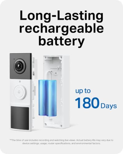 Tapo 2K Wireless Video Doorbell with Chime - Battery Only, 160° Wide View, D210
