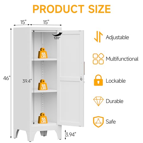 Firstsky 46 Inch White Metal Locker - Lockable Storage Cabinet with Adjustable Shelves & Vintage Handle (1 Piece)