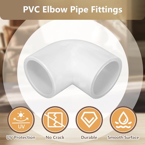Lesso 10 Pack 3/4 Inch 2-Way 90 Degree PVC Elbow Fittings for Plumbing & DIY Projects