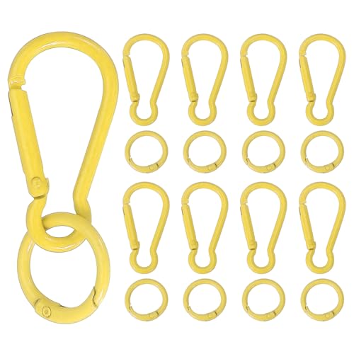 Yellow uxcell Spring Snap Clip Key Chain Hook with O Ring - Pack of 10