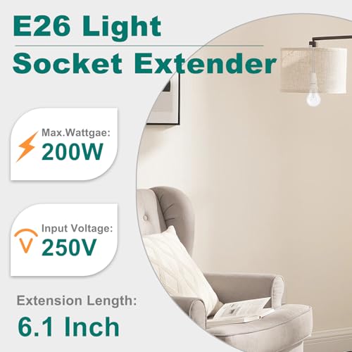 DiCUNO 2-Pack E26 Light Socket Extender 6.1-Inch Flexible Recessed Light Adapter
