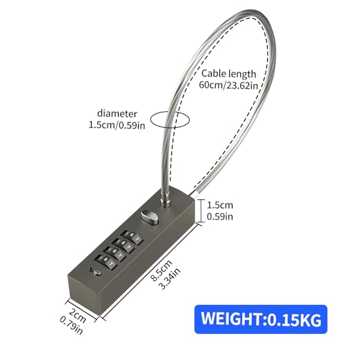 Gray Outdoor Fence Gate Lock with Combination Cable Lock - Secure Steel Lock for Gates, Bikes & More