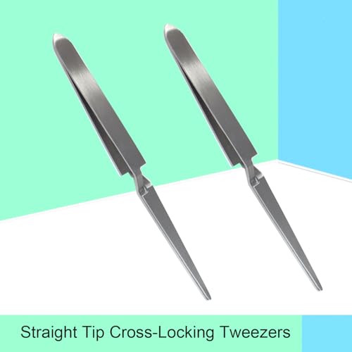 Cross Lock Tweezers 4PCS, SKZIRI 4 Pieces Reverse Tweezers Locking Tweezers Set Stainless Steel Bent and Straight Tip Cross-Locking Tweezers forJewelry DIY Craft Electronics (4)