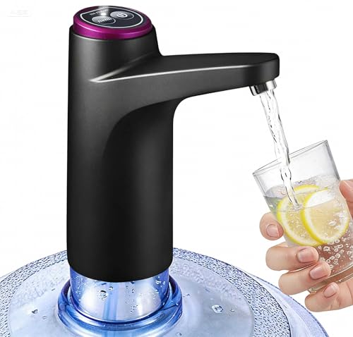 BIMVER Black Portable Electric Water Dispenser for 5 Gallon Bottles, USB Rechargeable, 600ml Quantitative Pump