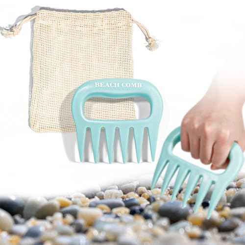 DOSTATNI Sand Scoop with Shovel Sand Flea Rake with Beach Mesh Bag Plastic Sand Sifter for The Beach Shell Scooper Shark Teeth Digger for Picking Up Shells Sea Glass Hunting Tools Beach (Blue)