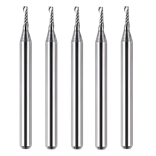 SpeTool 5PCS Carbide Spiral O Flute End Mill with 1/16 Inch Cutting Diameter 1/8 Inch Shank 3/16" Cutting Length,Single Flute CNC Router Bit for Acrylic PVC Wood Cutter