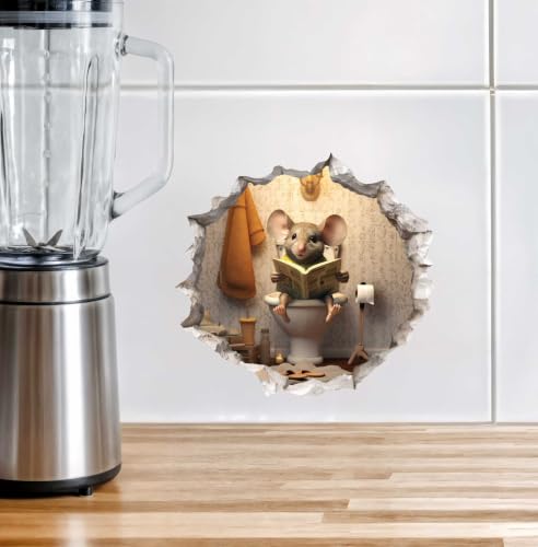Toilet Mouse Hole Wall Decal - 3D Effect Whimsical Wall Sticker for Kids & Home Decor