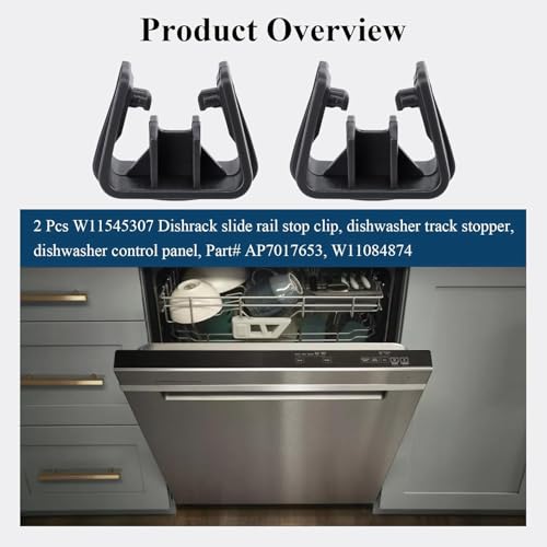 2 Pcs W11545307 Dishrack Slide Rail Stop Clip Fits Whirlpool & Magic Chef - AP7017653