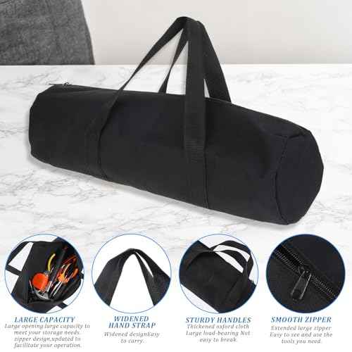 12 Inch Canvas Tool Bag for Men Canvas Tool Pouch Large Capacity Wide Mouth Tool Bag Zipper Tool Storage Bag Tool Tote Bag Power Tool Organizer for Electricians Mechanic Storage Wrenches Pliers Black