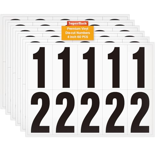 Superflash 4 Inch Reflective Mailbox Numbers - 60 PCS Self-Adhesive White Vinyl