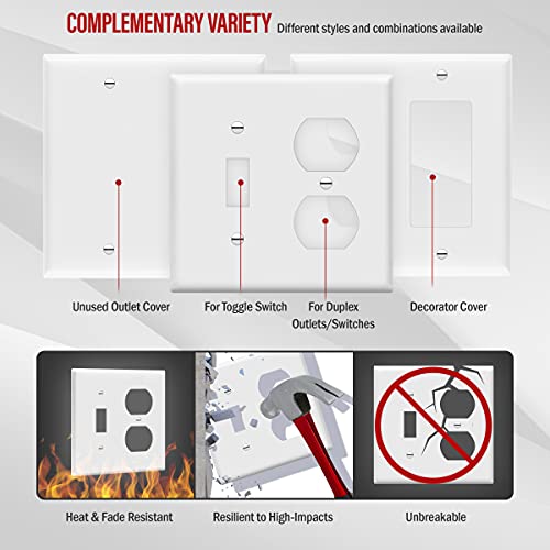 ENERLITES White 2-Gang Combination Toggle Switch & Duplex Receptacle Wall Plate - Standard Size, 1 Pack