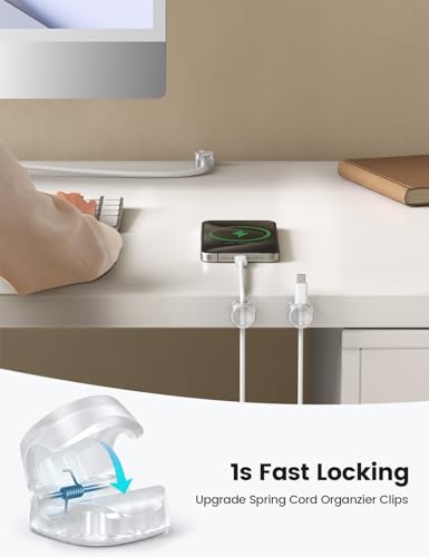 Lamicall 6 Pack Clear Cable Organizer Clips - Spring Locking Wire Holders for Desk & Household Wires