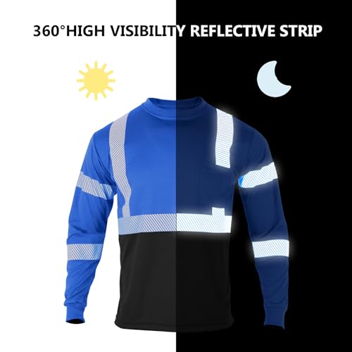 FONIRRA Safety Shirts for Men High Visibility Reflective ANSI Class 2 Hi Vis Construction Work T Shirts Long Sleeve