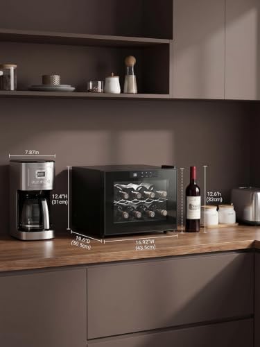 FOHERE Black 8-Bottle Wine Cooler Refrigerator, Small Freestanding Wine Fridge