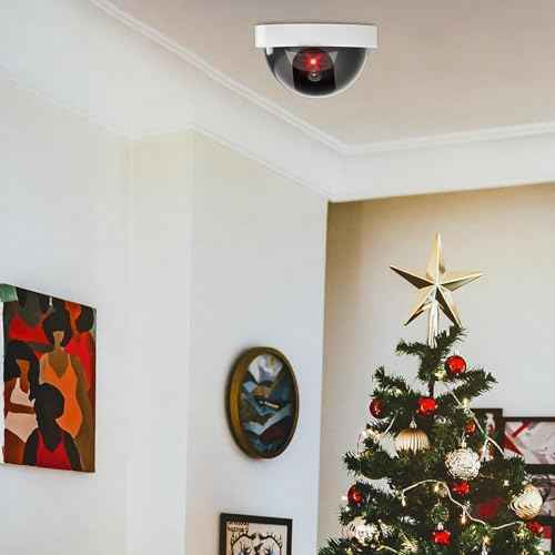 WALI Dummy Fake Security CCTV Dome Camera with Flashing Red LED Light with Security Alert Sticker Decals (SDW-6), 6 Packs, White