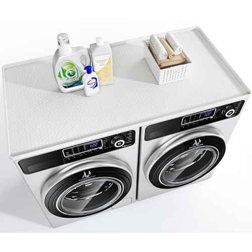 Washer Dryer Countertop, 54" x 27.5" Large Washer and Dryer Covers for The Top, Non-Slip Waterproof Silicone Dryer Top Protector Mat, Washer Dryer Topper for Laundry Room Kitchen Home£¨White£©