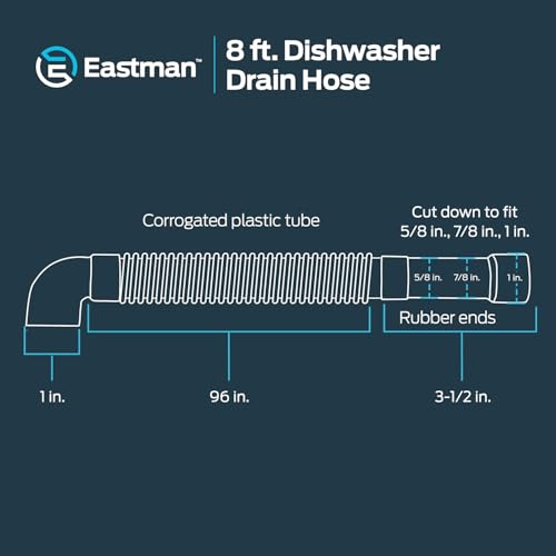 Eastman 8 ft Universal Dishwasher Drain Hose with 5/8/7/8/1 in. OD Fittings, 90° Rubber Elbow