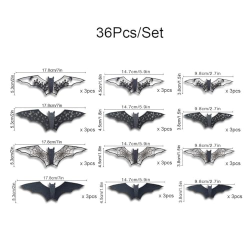 KTAABTR 36PCS Black Halloween Bat Wall Stickers - Large Decor for Walls & Parties