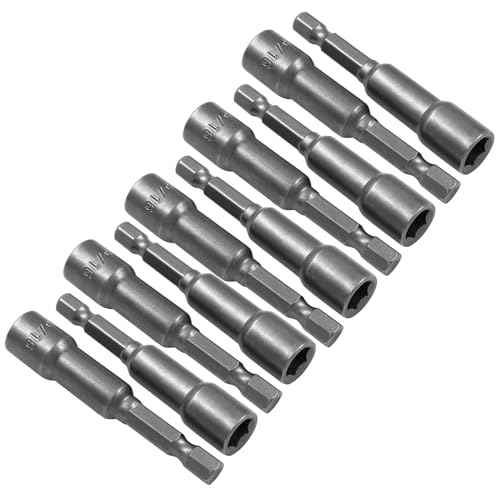 10 Pcs 5/16 Inch/ 8mm Hex Nut Driver Magnetic Extension Socket Drill Bit Holder, Quick-Change Power Nut Driver Bit Set Hex Shank Drill Bit Holder for Electric Drill