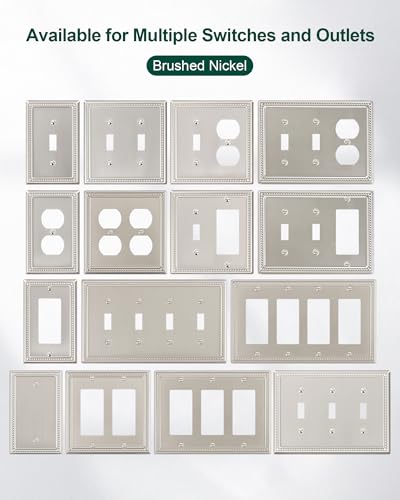 Single Duplex Switch Plate & Outlet Cover Set Brushed Nickel 6 Pack - Treewell