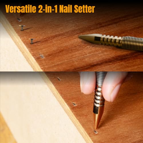 POWERTEC Dual Head Nail Setter & Center Punch, Spring Loaded 1/16" Nail Punch with 3/16" Center Punch, 5000 PSI Striking Force for Marking & Setting Proud Brad Nails, 1PK (71939)