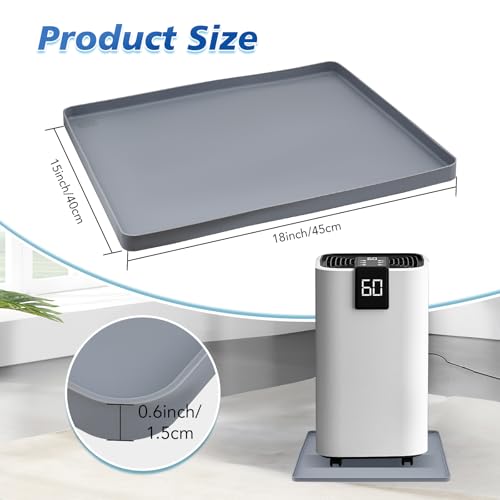 Gray 18''x15'' Dehumidifier Drip Pan Mat with Raised Edge - Leak-Proof Silicone