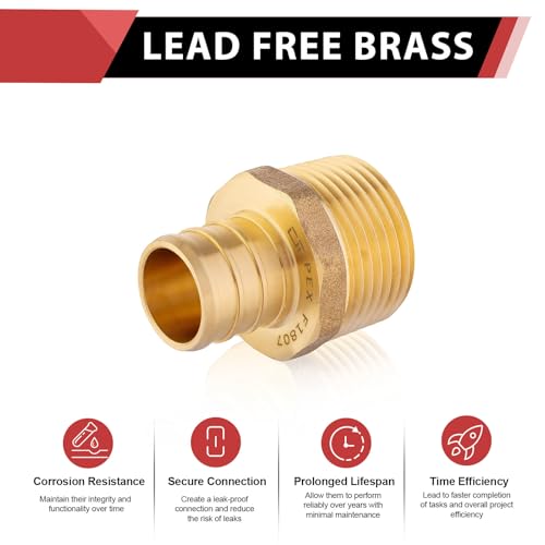 EFIELD 10-Pack 1/2" Male PEX Crimp Fittings Adapter - Lead-Free Brass, NSF Certified, Compatible with Copper & Stainless Steel Clamps, Model P10 / 1/2 x 1/2