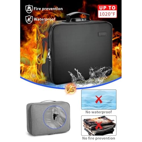 Fireproof Document Box with Lock,Waterproof Document Organizer with Zipper,Heat Insulated Accordion File Organizer,Portable File Box for Important Documents,Files,13 Pockets