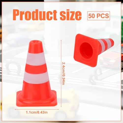 50pcs Mini Traffic Cones, Plastic Miniature Road Safety Cones Training Small Sports Construction Barricades Mini Road Practice Signs Toy Orange Traffic Caution Signs for Micro Landscape Sand Table