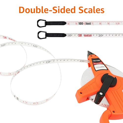 100ft Fiberglass Tape Measure with Shock-Absorbing Handle - Inch/Metric, Orange