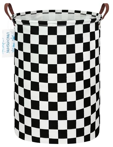 LANGYASHAN Round Collapsible Laundry Basket Hamper - Boys Nursery Racing Flag, 19.7" x 15.7"