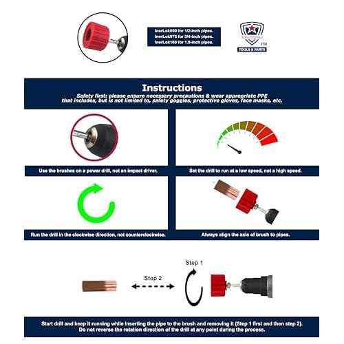 [3-Size/9PC] Copper Pipe Cleaner Set for Drill, 1/2, 3/4, & 1-inch [1 Cleaning Brush & 2 Brushing Pieces for Each Size] Clean Copper Pipes for Soldering, w/ Stainless-Steel Wire Bristles & 1/4¡± Shank