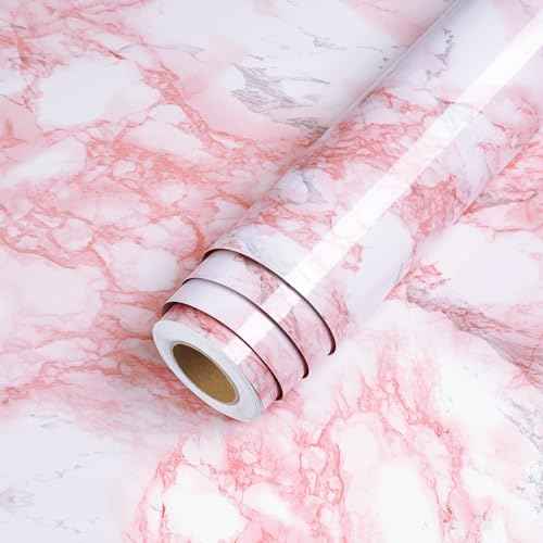 LACHEERY Marble Contact Paper Pink White Marble Peel and Stick Countertop Contact Paper for Countertops Waterproof White and Pink Wallpaper for Walls Bathroom Kitchen Counter Top Cabinet 15.8"x80"