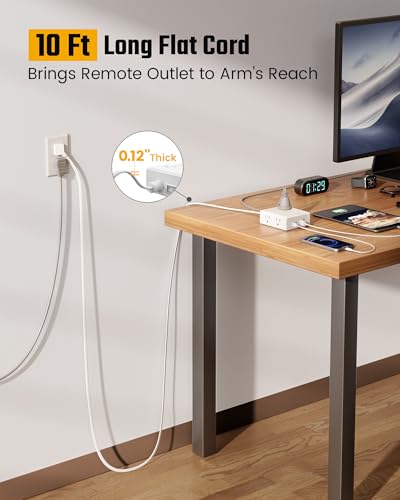 SUPERDANNY White 10FT Flat Plug Surge Protector Power Strip with USB-C & USB-A, 12 Outlets, Wall Mountable