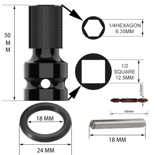 8Pcs Set 1/2 inch Square Drive to 1/4 inch Hex Female Socket Adapter Conversion Chuck Adapter Pins and Washers Magnetic Double Ended Screwdriver Bits Suitable for Impact Air and Electric Wrench