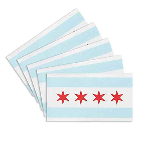 5Pcs Chicago Flag Decal Sticker - Chicago People Flag Reflective Vinyl Car Stickers - for Car Window Bumper Waterproof Sticker (2.5 x 4.5 Inch)