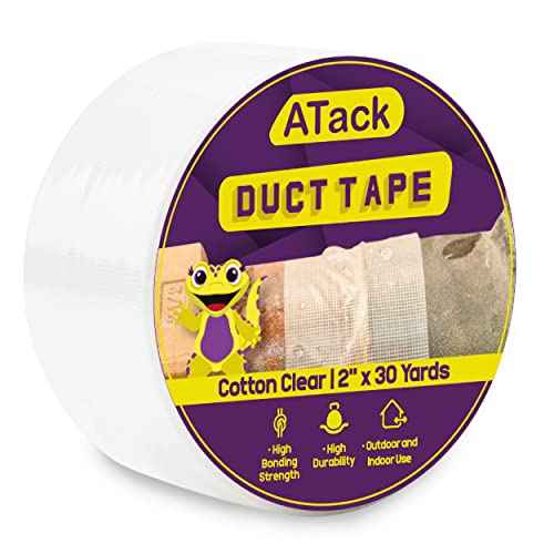 ATack Duct Tape Clear Cotton Textile, 2-Inches x 30 Yards, Easy Tear by Hand Clear Duct Tape for Commercial Use, Heavy-Duty Repair, Packing, Moving, and Outdoor Repair Weatherproof and Cold-Resistant
