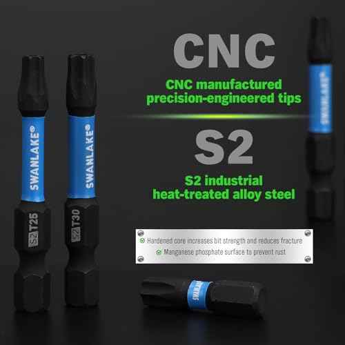 SWANLAKE Impact Torx Bit Set, 27-Piece 1''&2'' Security Tamper Proof Magnetic Screwdriver Bits, T7-T40 CNC Machined Tips, S2 Steel Long Torque Star Bits with 4'' Impact Bit Holder and Storage Box