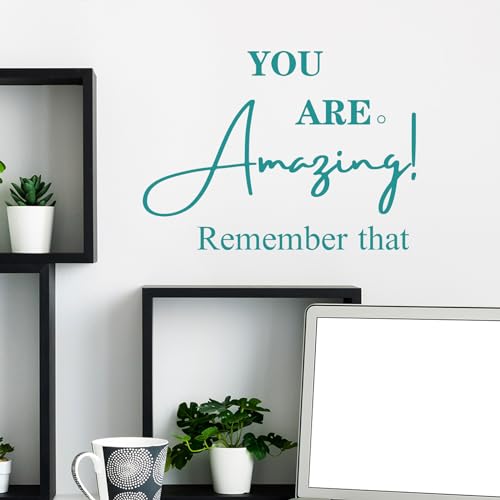 Turquoise Inspirational Wall Decals for Bathroom Teal Motivational Quotes Stickers Removable Wall Murals Peel and Stick Wall Decor for Girls Bedroom Living Room Office Dorm Mirror Kitchen Amazing