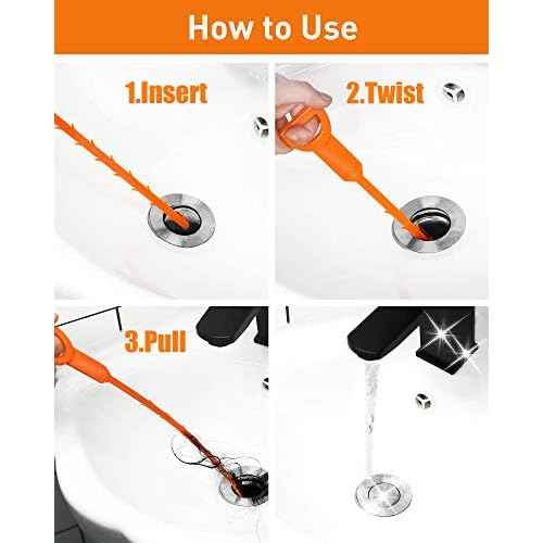 25 Inch Snake Drain Clog Remover Tool, 6PCS Hair Drain Cleaner Tool, Hair Cather Shower Drain Tool, Drain Auger hair Cleaning Tool for Shower Kitchen Sink Bath Tub Bathroom